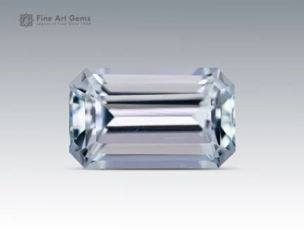 Emerald cut aquamarine gemstone with clean clarity and light blue color from Pakistan