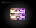 High precision pixel cut ametrine gemstone showing golden citrine and amethyst purple color zoning with excellent clarity