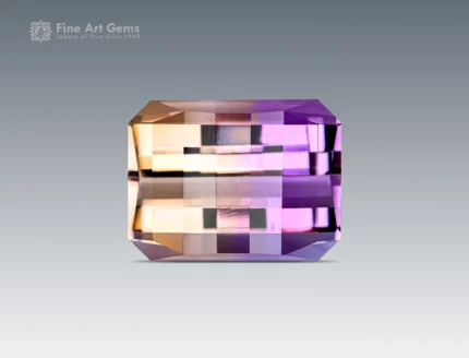 High precision pixel cut ametrine gemstone showing golden citrine and amethyst purple color zoning with excellent clarity