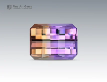 High precision cut ametrine gemstone showing natural purple and yellow color zoning