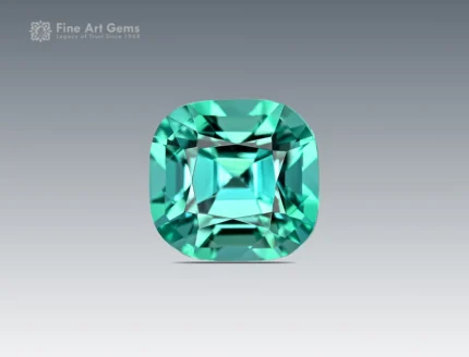 1.95 ct cushion cut tourmaline showing lagoon blue-green color and excellent clarity