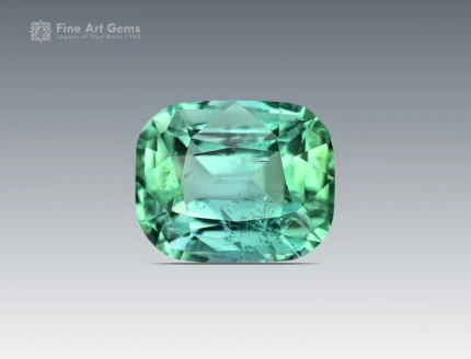 Fine cut mint green tourmaline cushion cut gemstone from Afghanistan, weighing 1.65 carats