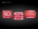 Emerald cut pink vayrynenite gemstones from Shengus, Roundu District, Pakistan