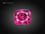 Radiant cut rhodolite garnet gemstone with vivid raspberry pink color and eye-clean clarity