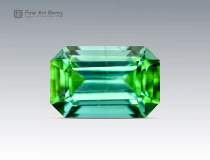 Green emerald cut tourmaline gemstone from Afghanistan