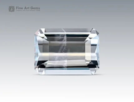 Emerald cut aquamarine gemstone with icy white color from Pakistan