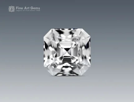 12.20 carat asscher cut quartz gemstone from Pakistan with eye-clean clarity and bright white color
