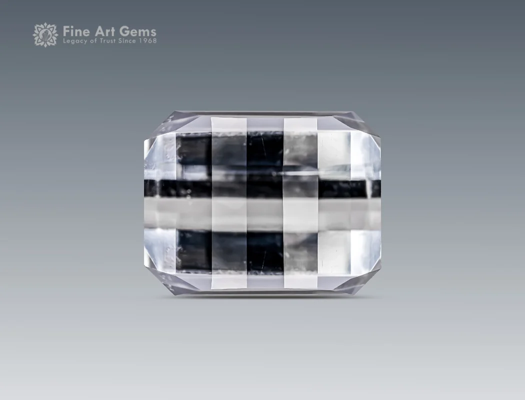 Pixel-cut quartz gemstone with white color and slightly included clarity from Pakistan