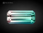 Emerald cut Afghan tourmaline gemstone with blue and pink bi-color zoning