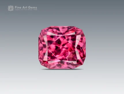 0.80 carat cushion cut rhodolite garnet from Africa with a hot pink color