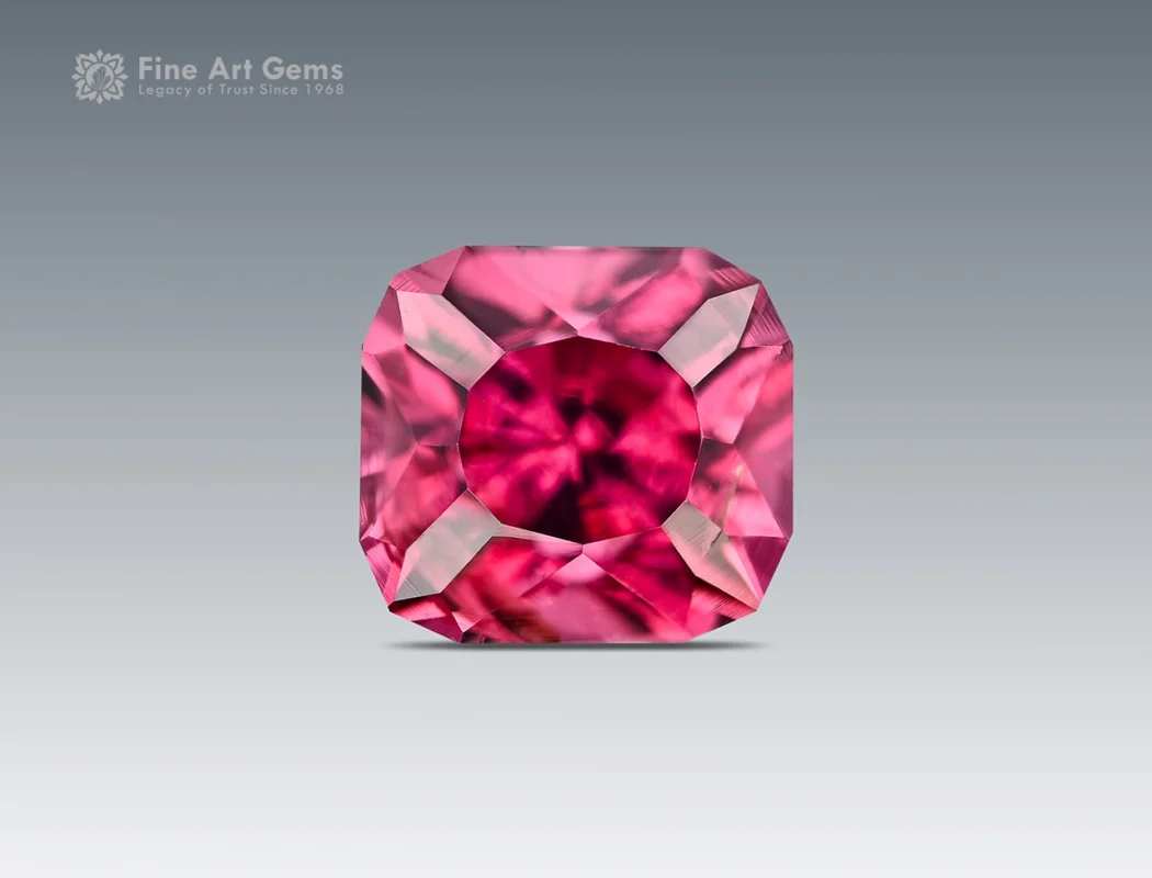 1.15 carat cushion cut hot-pink rhodolite garnet from Africa