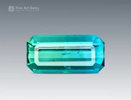 Natural bluish green emerald cut tourmaline gemstone from Afghanistan, weighing 1.25 carats