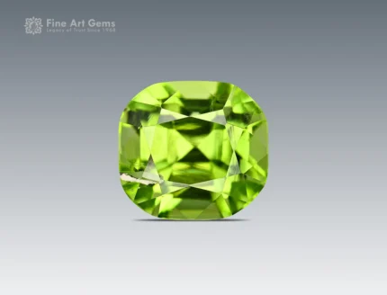 Natural apple green cushion cut peridot gemstone from Pakistan, weighing 1.30 carats