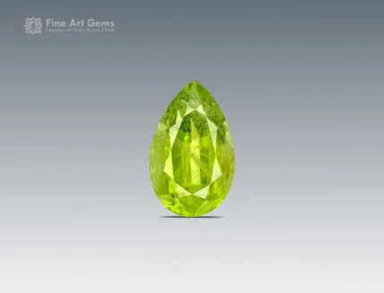 Natural pear-cut green peridot from Pakistan with vibrant color and lively brilliance.