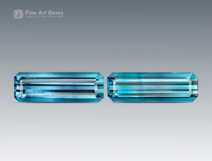 Pair of emerald cut indicolite blue tourmaline gemstones from Afghanistan, weighing 4.65 carats