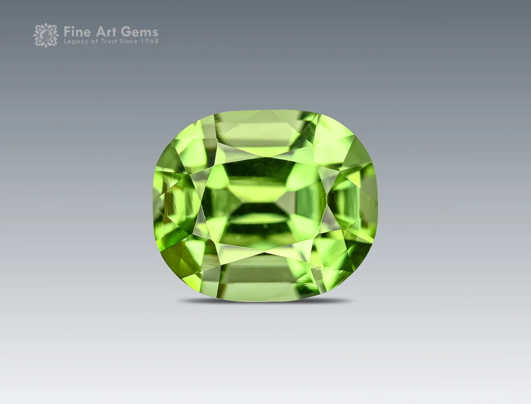 0.85 carat cushion-cut apple green Peridot gemstone from Pakistan