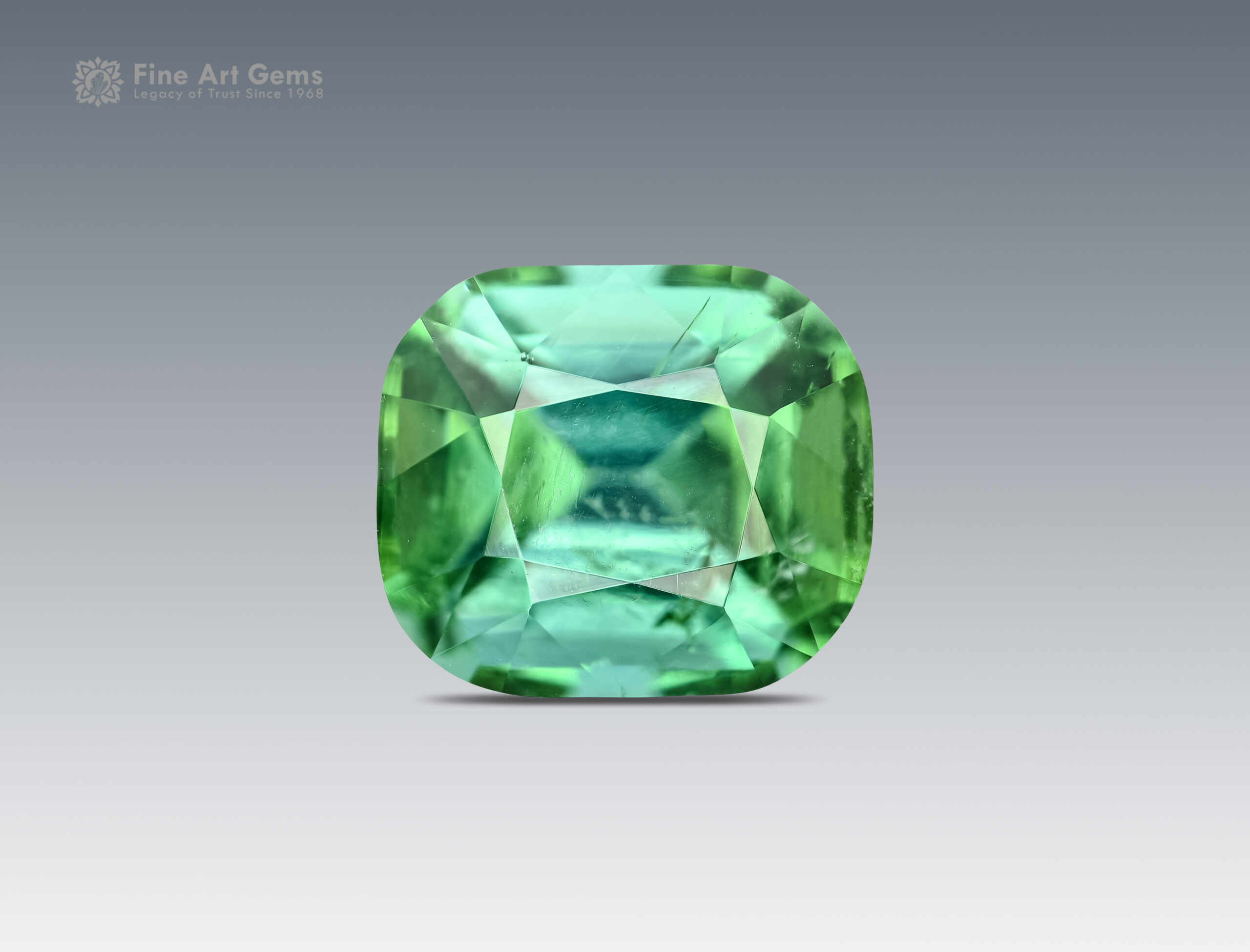 Cushion Cut Bluish Green Tourmaline from Afghanistan (2) 2.15 carat cushion-cut bluish green Tourmaline gemstone from Afghanistan