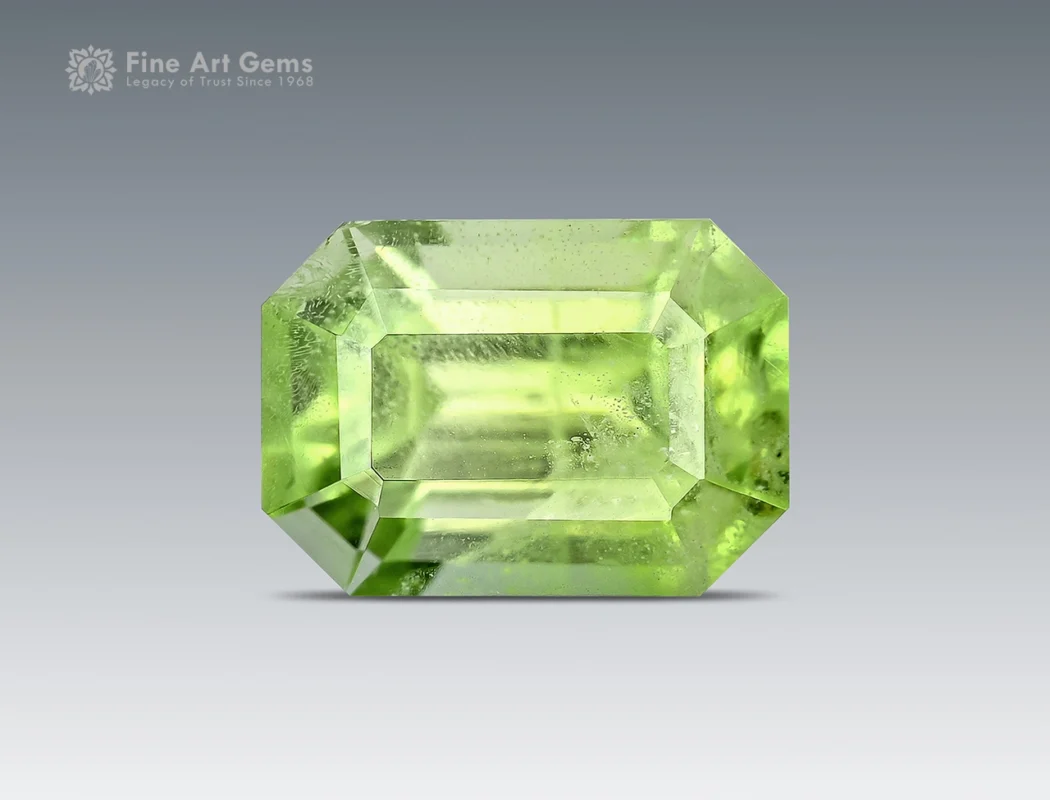 0.85 carat emerald-cut apple green Peridot gemstone from Pakistan
