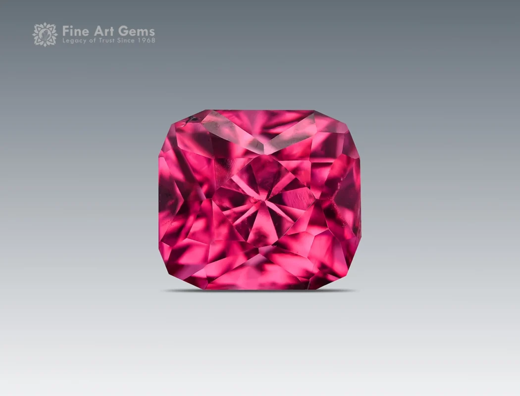 1 carat cushion cut rhodolite garnet from Africa with raspberry pink color