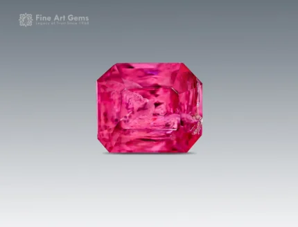 Natural 1.25 carat emerald cut rhodolite garnet with hot pink color from Africa.
