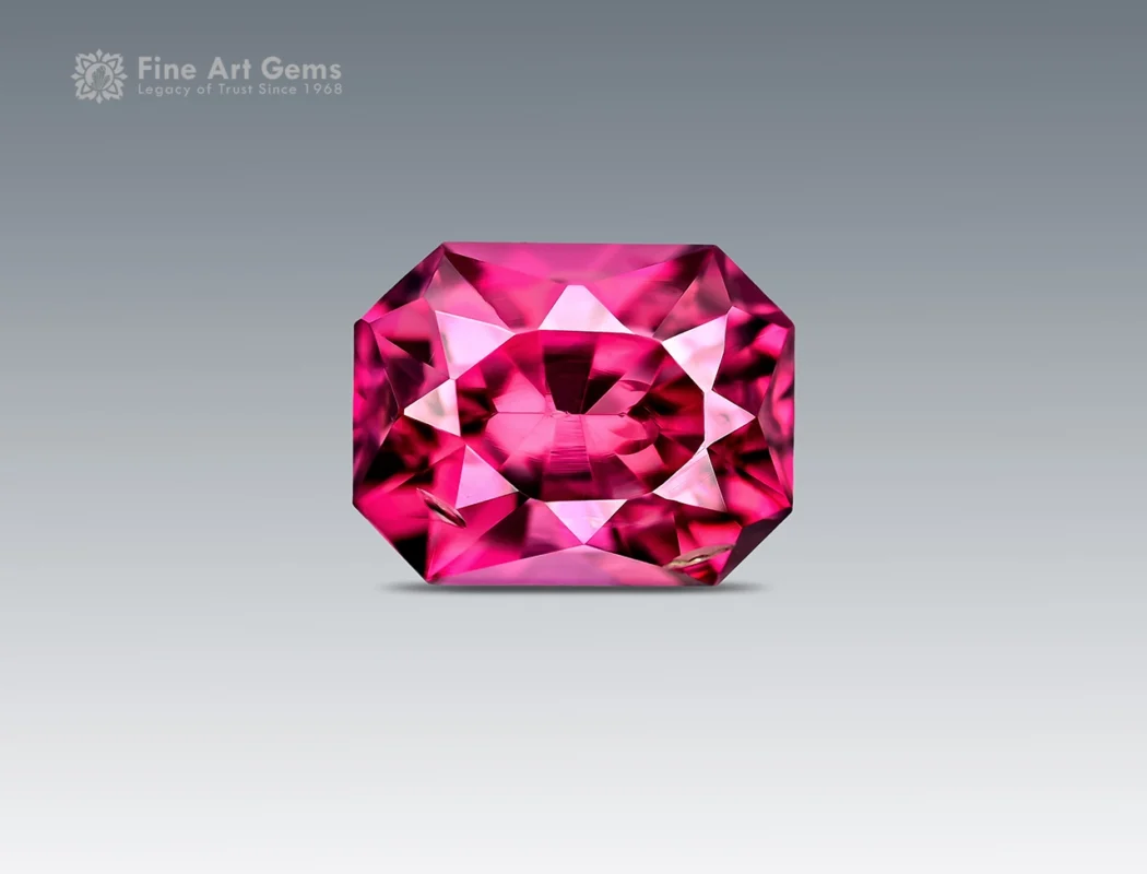 Natural 1.30 carat cushion cut rhodolite garnet with raspberry pink color from Africa.