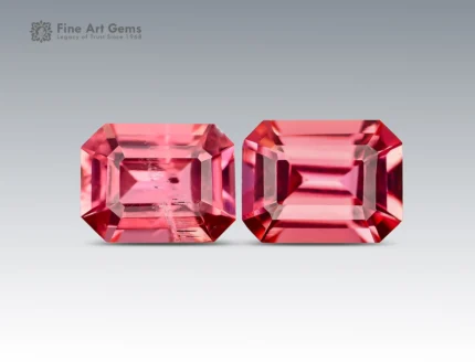 1.40 carat emerald cut pink vayrynenite pair from Pakistan