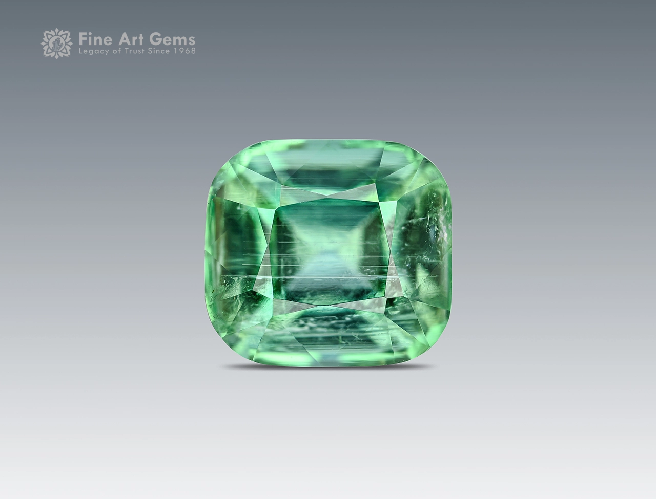 1.90 ct cushion cut green tourmaline from Afghanistan (2) Cushion-cut green tourmaline gemstone from Afghanistan, 1.90 carats, untreated