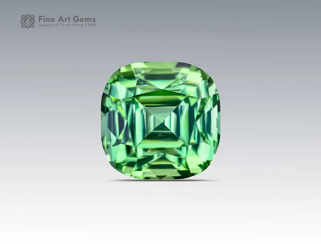 Large cushion-cut green tourmaline from Afghanistan with loupe-clean clarity