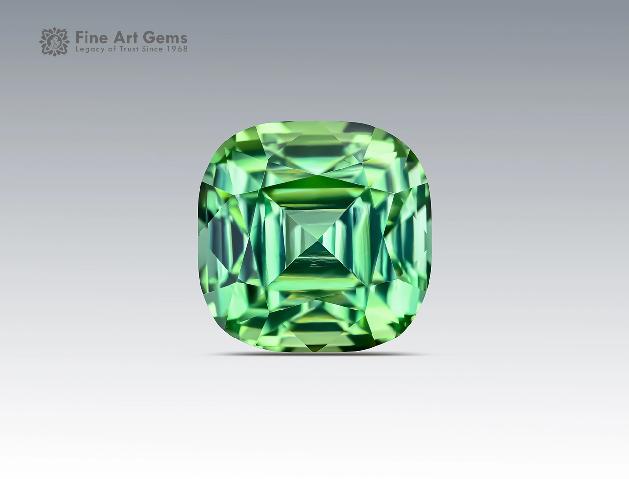 105.90 carat cushion cut green tourmaline (1) Large cushion-cut green tourmaline from Afghanistan with loupe-clean clarity