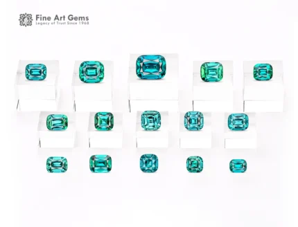 113.7 carat lot of 15 cushion cut tourmalines in blue indicolite to green colors from Afghanistan