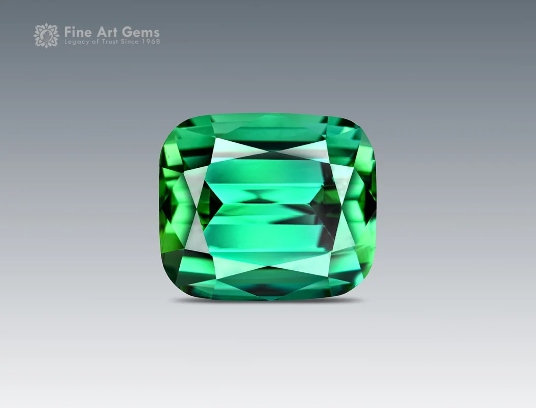 Cushion cut blue-green tourmaline from Afghanistan with loupe clean clarity