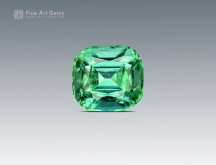 Natural 2.10 carat cushion cut green tourmaline from Afghanistan with vibrant green color and excellent brilliance.