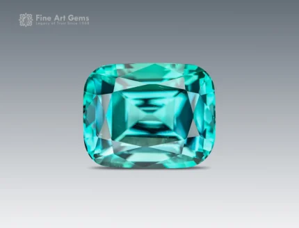 Cushion cut lagoon tourmaline from Afghanistan with a bright blue-green color