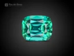 Cushion-cut lagoon tourmaline from Afghanistan with vivid blue-green color