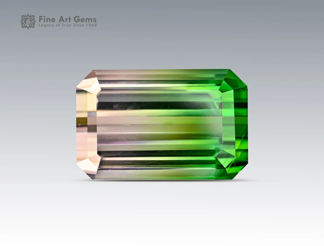 Emerald cut watermelon tourmaline from Afghanistan with pink and green color zoning