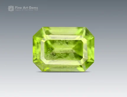 Emerald-cut apple-green peridot gemstone from Pakistan, 1.15 carats, untreated.
